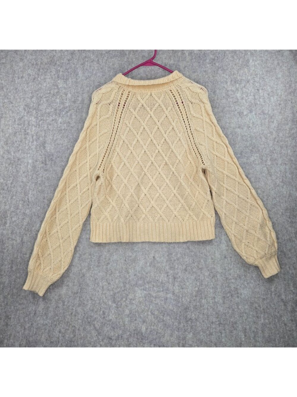 American Eagle Womens Cable Knit Cream Sweater M Cotton Blend Diamond Pattern - Picture 2 of 6